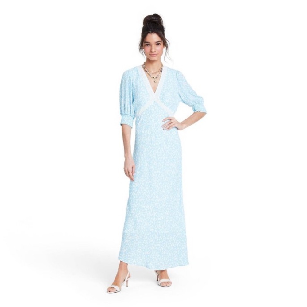 Floral Puff Sleeve Lace Inset Dress